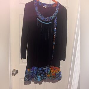 Joe Browns black colorful lace ruffled long sleeve sheath dress tunic. Sz 16